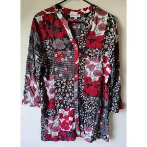 NorthStyle Women's Button Down 100% Rayon Black/Red/White V-neck Size XL